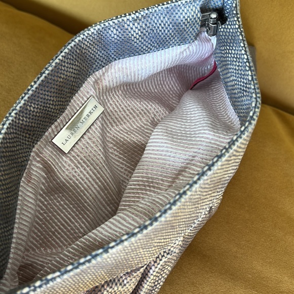 Croc Embossed Leather Grey/Beige Party Clutch - Picture 3 of 5